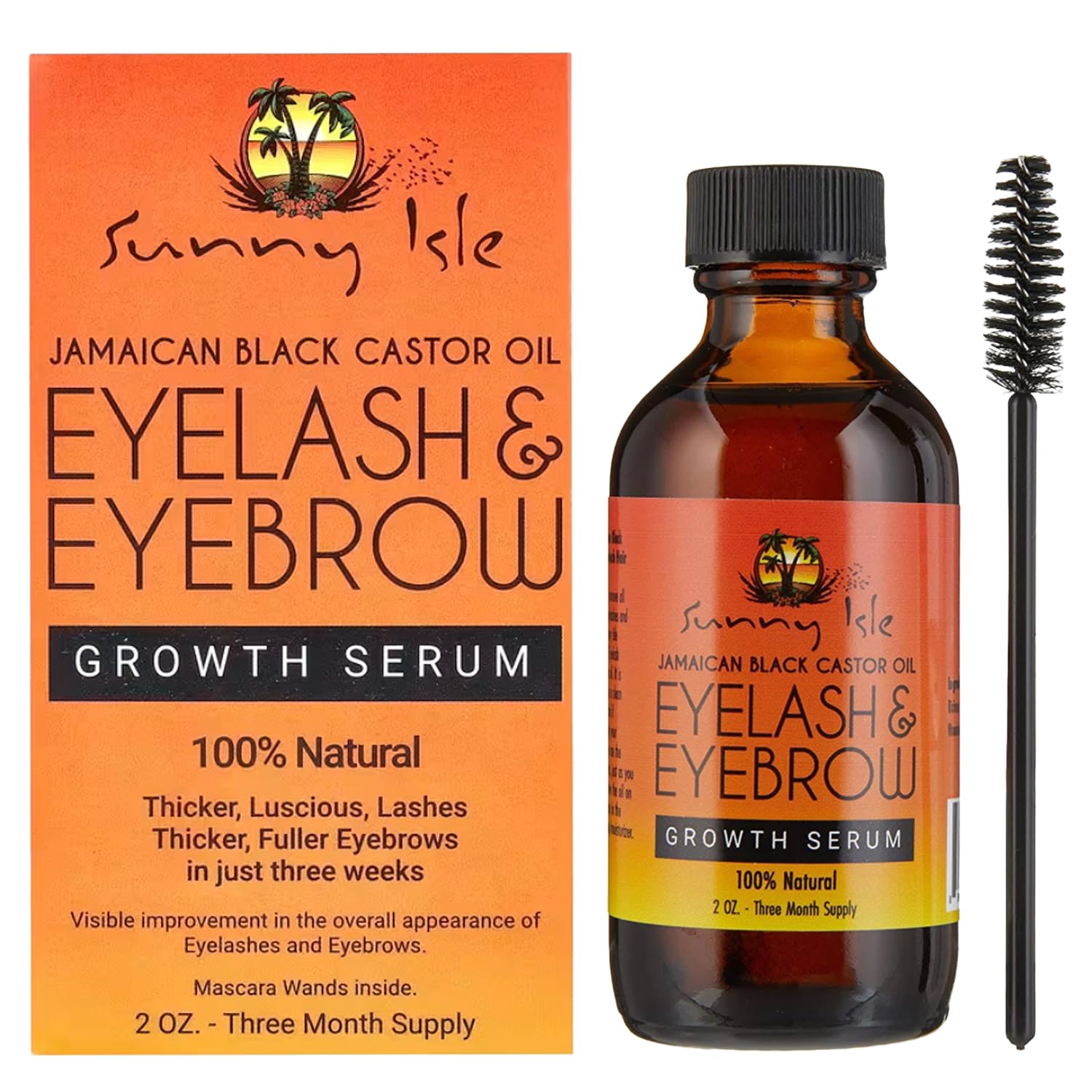 Sunny Isle Jamaican Black Castor Oil Eyelash & Eyebrow Growth Serum (Pack of 2)