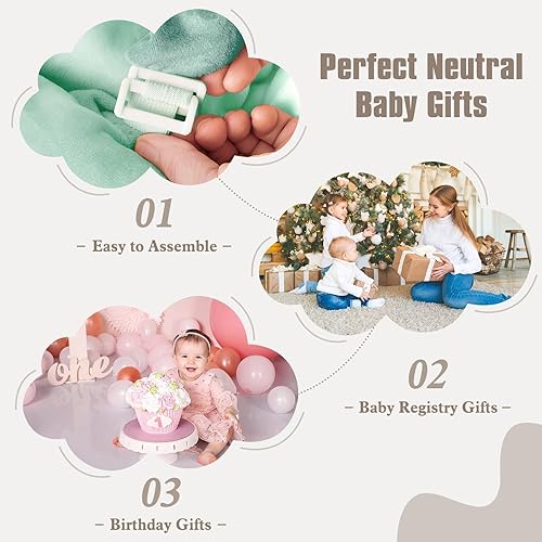 Miniatura 7 de Gimnasio de juego de bebé de 5 en 1 de peluche, tapete para tiempo boca abajo, tapete de juego, gimnasio para bebés, tapete de actividades con Verde