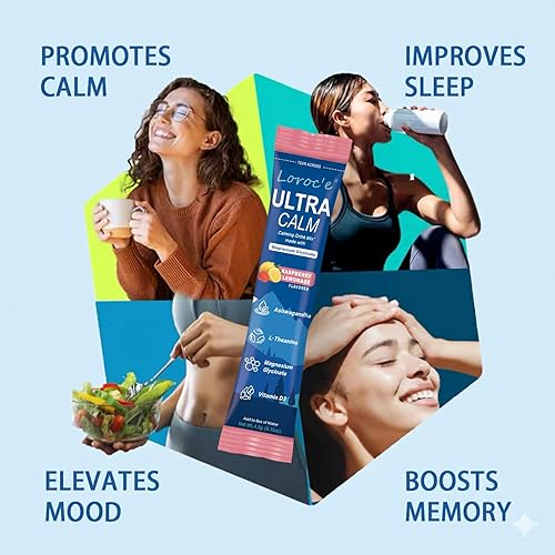 Miniatura 4 de Loroc'e UltraCalm Super Cortisol Drink, polvo de glicinato de magnesio (30 porciones), L-teanina, Ashwagandha, vitamina D, sin azúcar, limonada de