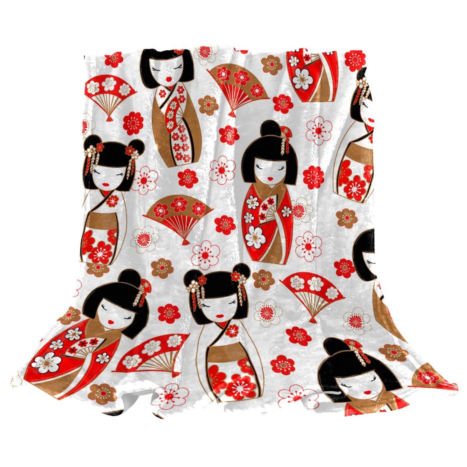 Couverture polaire poupées japonaises pour stopper le froid sur votre chaise