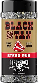 Fire & Smoke Society Black & Tan Steak Seasoning | BBQ Rubs, Steak Rub for Smoking and Grilling Meat | Steaks, Brisket, Burgers Dry BBQ Rubs and Spices | XL 13.6 oz