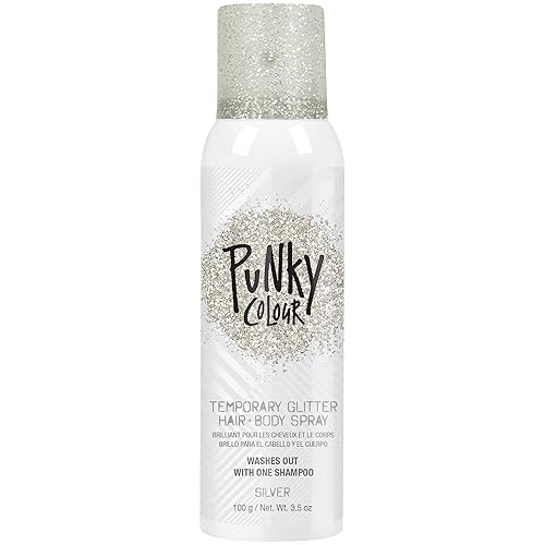 Punky - Spray de purpurina temporal para el cabello y el cuerpo plateado – Laca para el cabello con purpurina, añade brillo brillante, purpurina