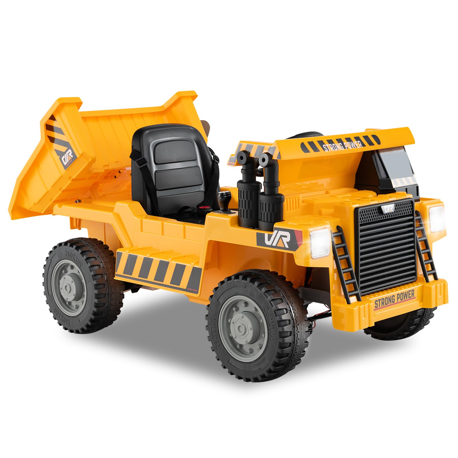 COSTWAY Kids Electric Ride on Car, 12V Ride on Dumper Truck with Remote Control, Adjustable Dump Bed, Toy Shovel, Music, Story, MP3 & USB (Yellow)