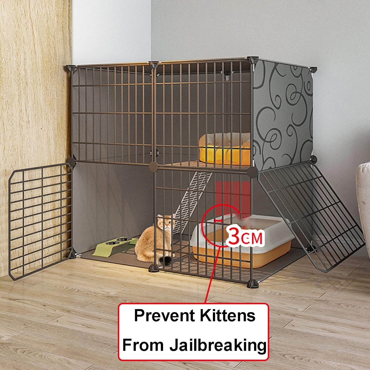 Kitten Cage for Indoor Cats,Collapsible Cat Cage,Cat Condo Cage,Collapsible Pet Cage,Portable Metal Wire Animal House,111 * 75 * 109cm-B