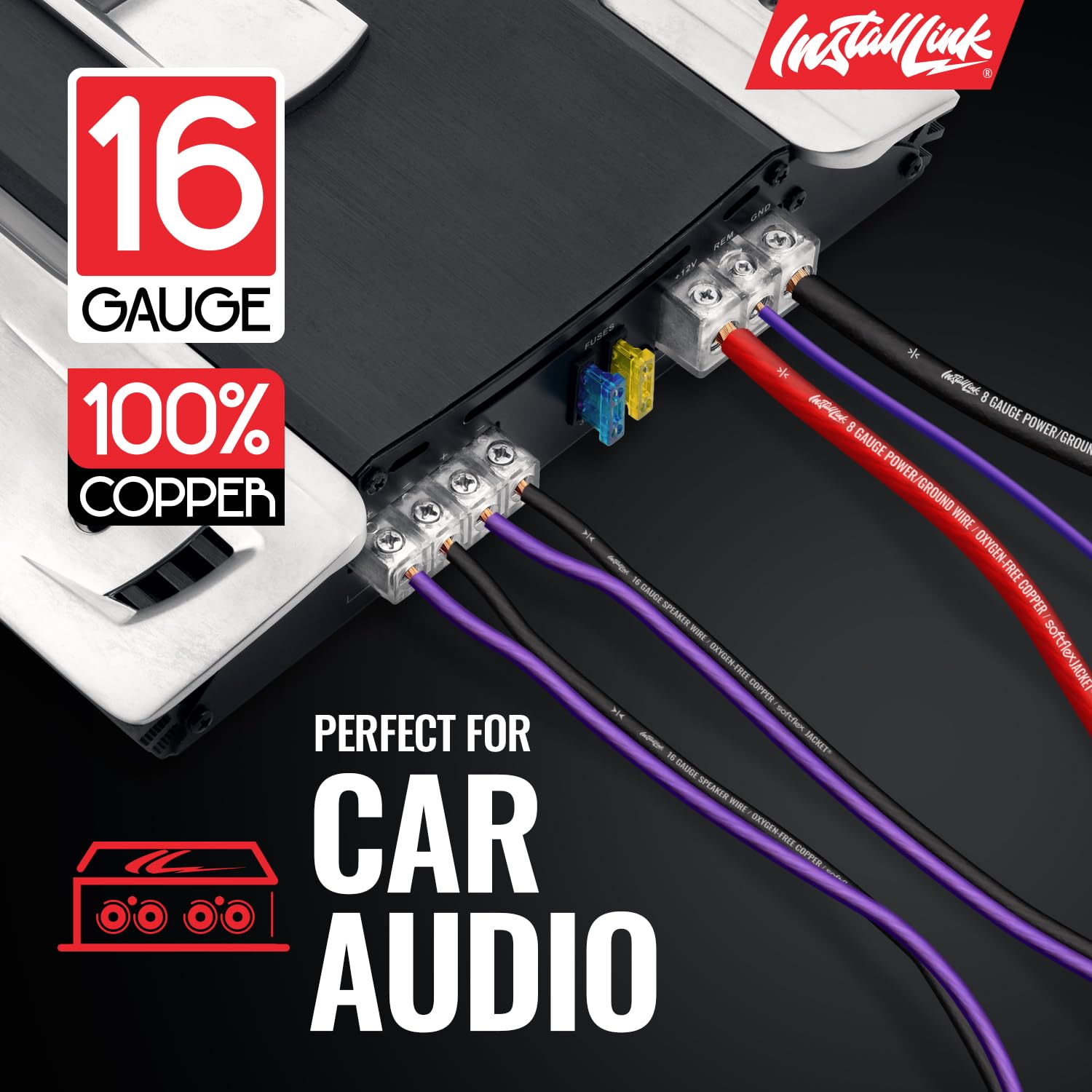 Install Link Cable de altavoz de calibre 16 AWG (OFC) estéreo, coche o cine en casa (100 pies)