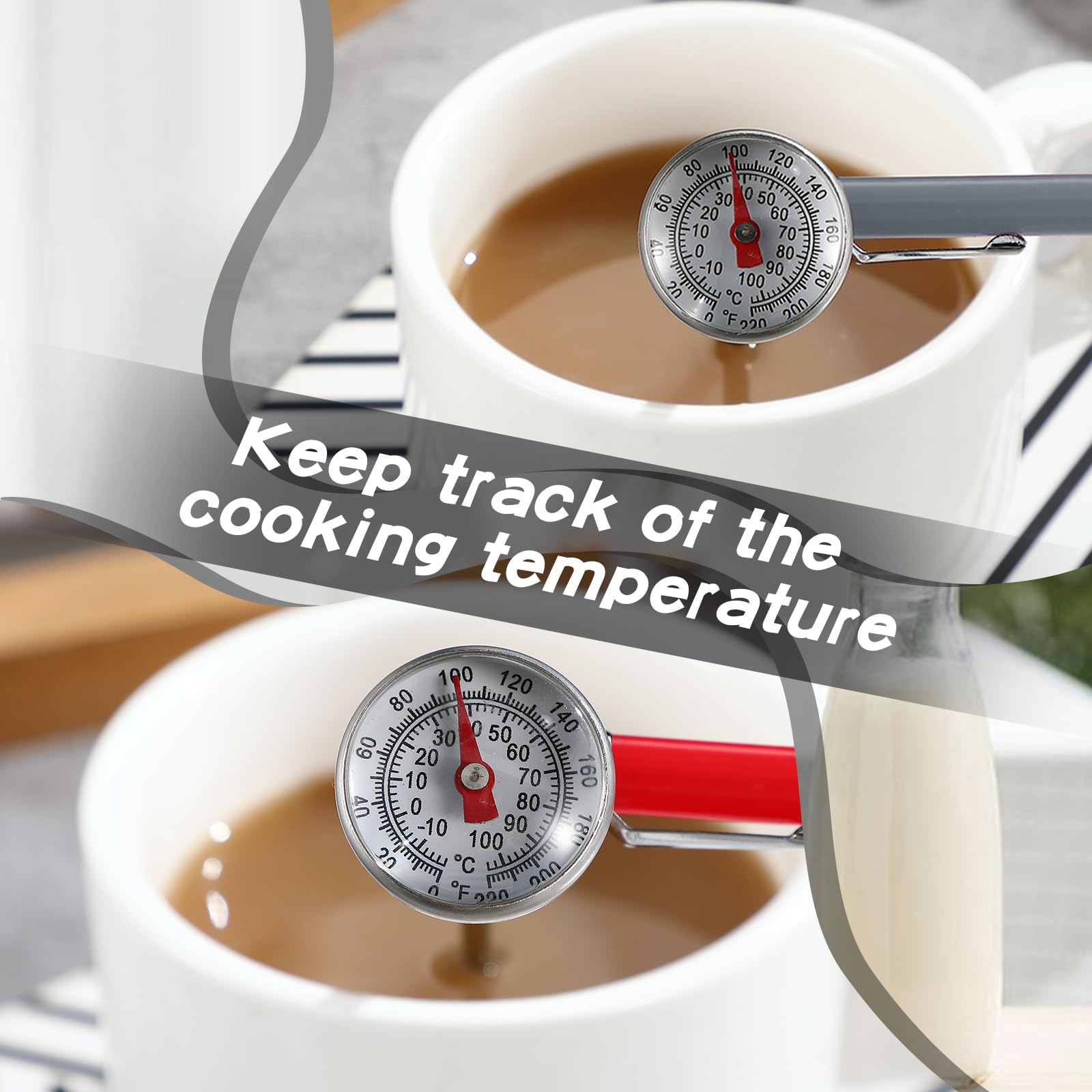Xuhal 6 termómetros de cocina de acero inoxidable con tallo de 5 pulgadas de largo, termómetro de esfera de 1 pulgada, termómetro de espuma de leche, termómetro de alimentos para sonda de horno,