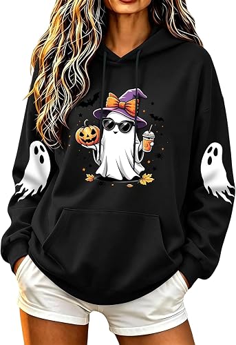 Halloween Hoodies for Women with Pocket Long Sleeve Loose Fi