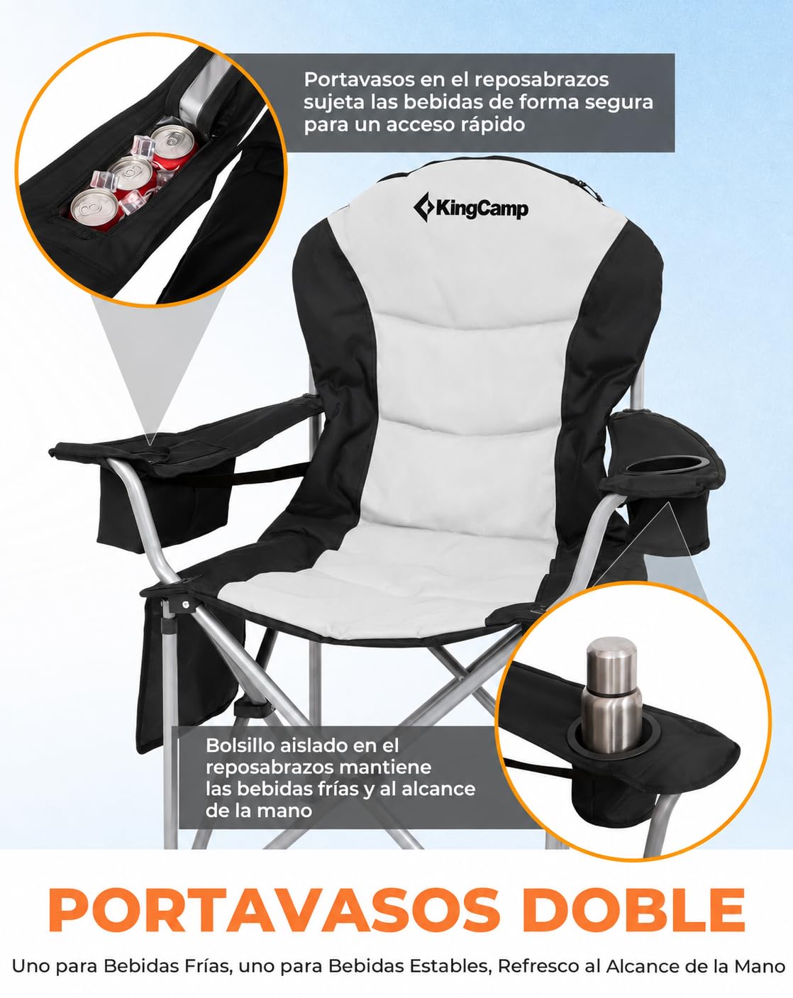 KingCamp Silla de Camping Plegable Ergonómica Acolchada XXL 250 kg