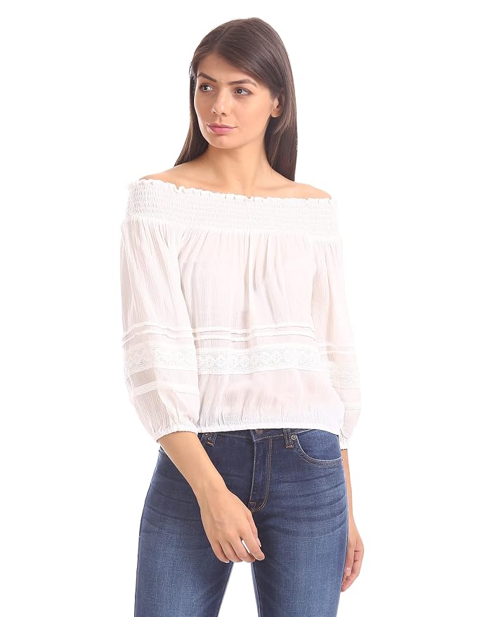 Buy AEROPOSTALE Women White Lace Panel Off Shoulder Top at Amazon.in