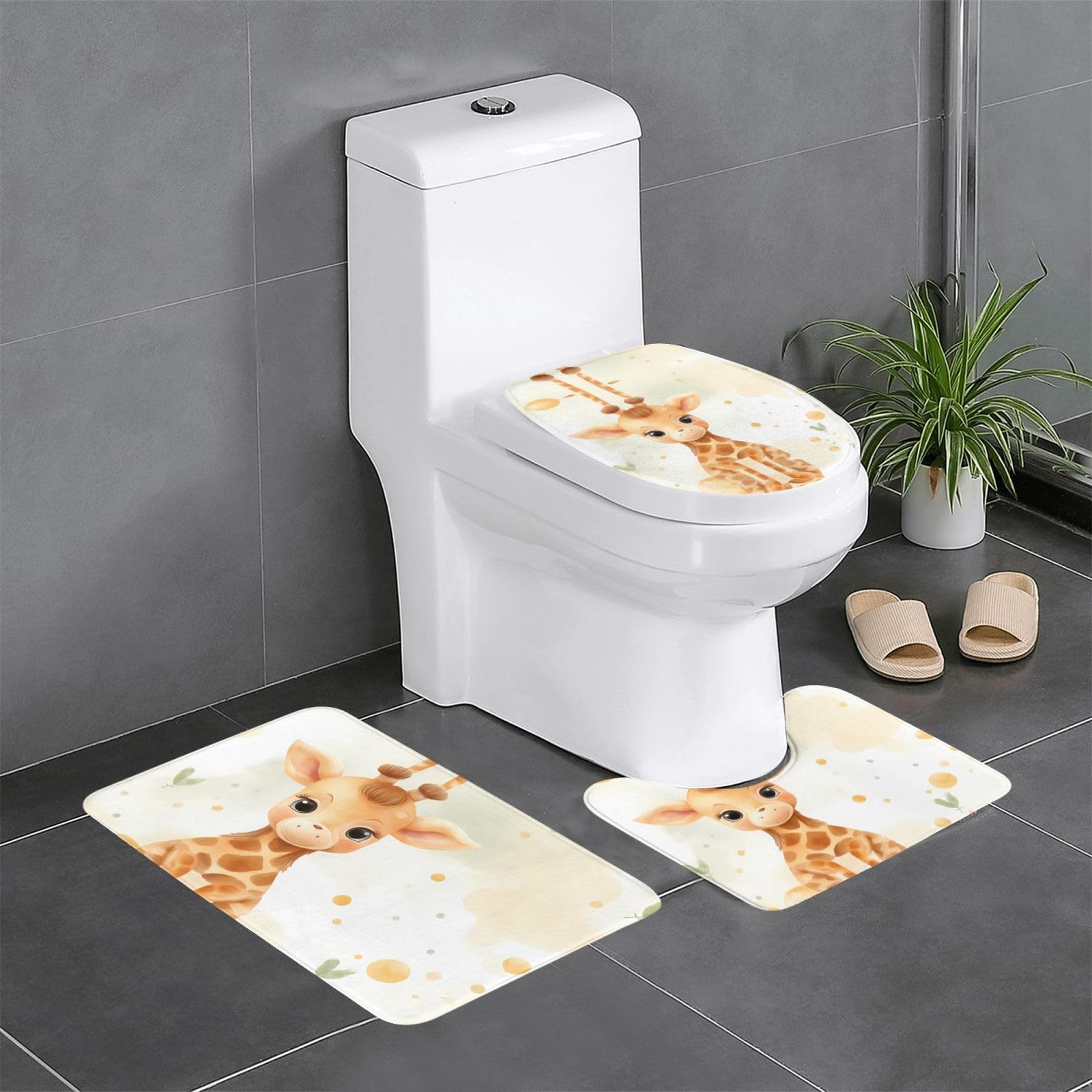 Tapis de salle de bain antidérapants WHJDPP lot de 3 pièces girafe pour baignoire et toilettes