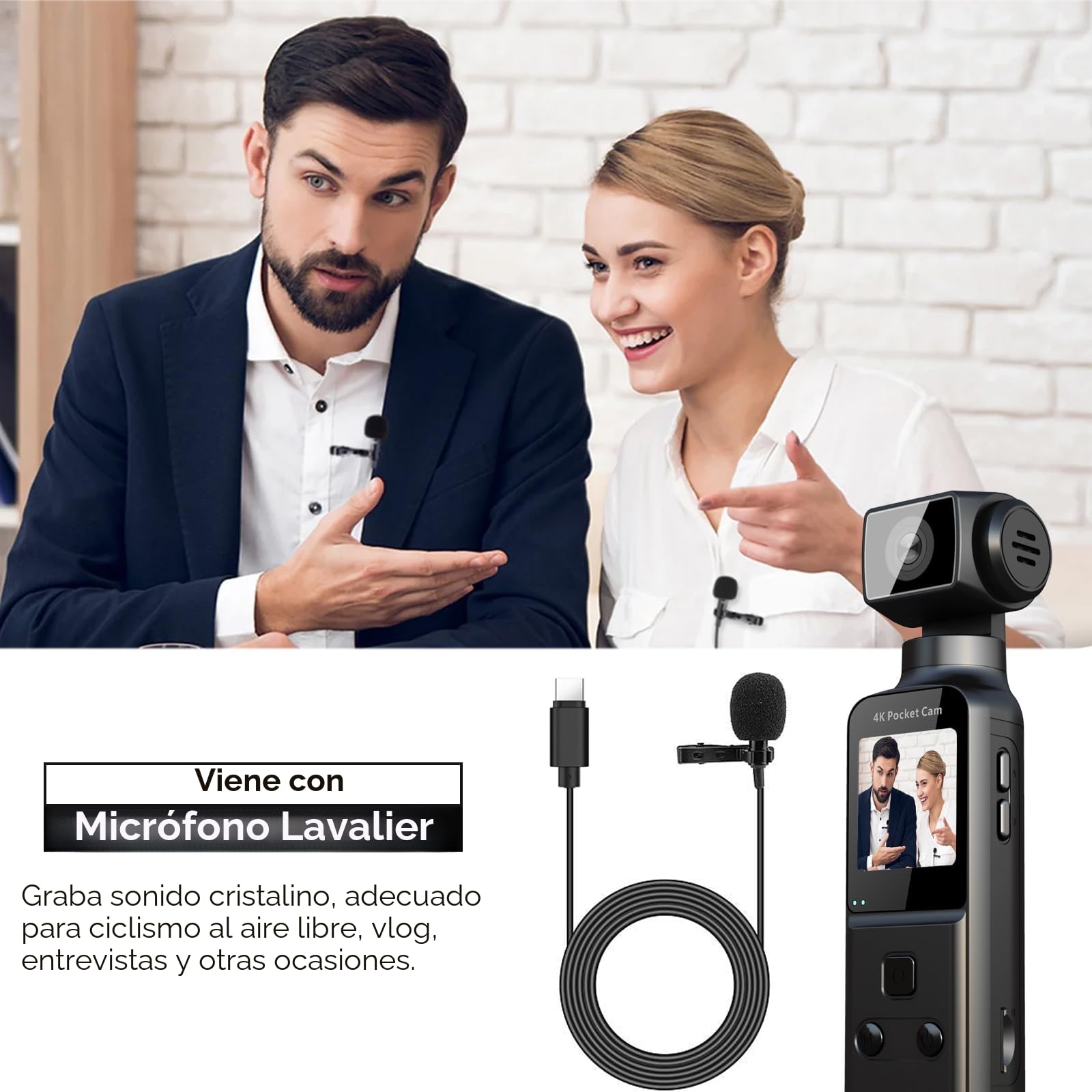 ydi Cámara Corporal 4K con Micrófono Externo, Video y Audio Mini Pocket CAM Rotación 270° Cámara para Deporte, Bicicleta, Viajes, Grabación Policial, 64 GB Incluidos
