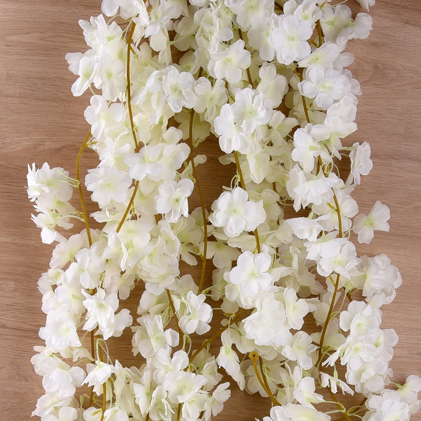 WXJ13 4 Pieces 5.9ft Artificial Cherry Blossom Garland Artificial Silk Flower Garland Hanging White Cherry Vine Garland for Home Wedding Indoor Outdoor Garden Wall Decor Party Decoration(White)