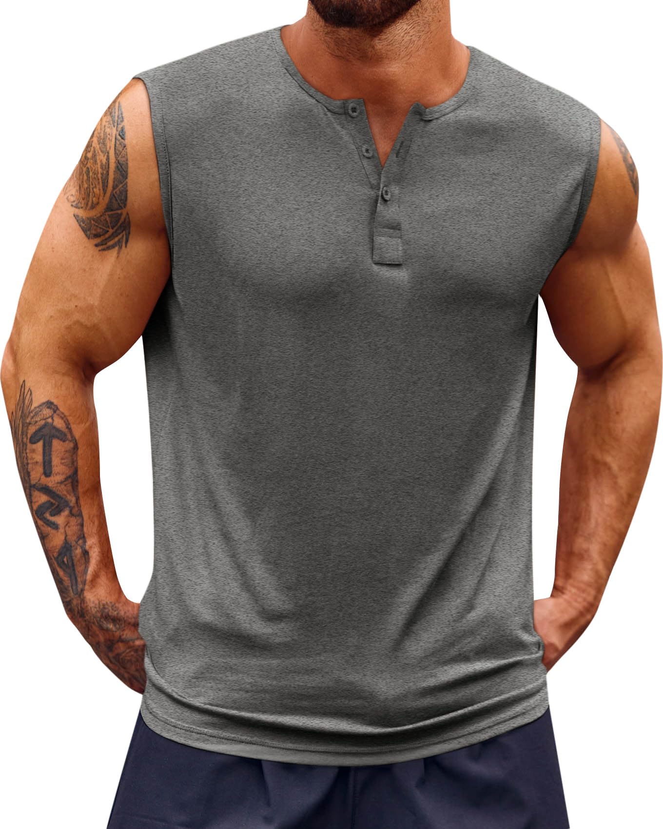 Runcati Mens Muscle Tank Tops Sleeveless Workout Gym Slim Fit Henley Shirt Casual Basic Summer Beach Tops