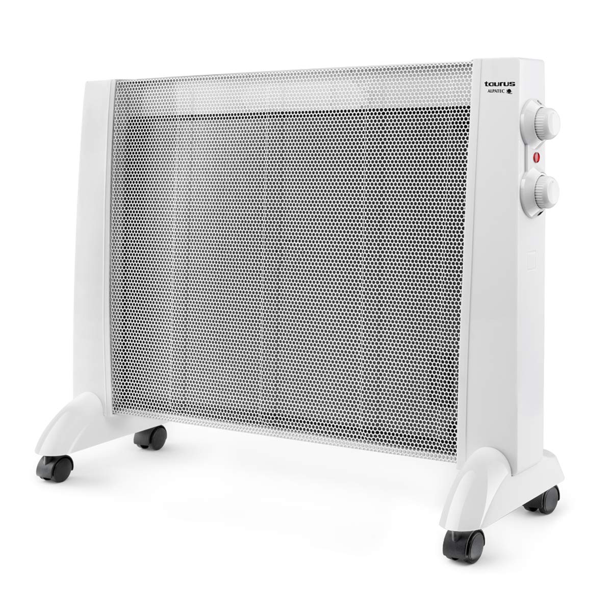 Taurus PRMB 1600 - Radiador de mica, 1600 W, 3 temperaturas, termostato regulable, ruedas, protección anti calentamiento, Silencioso, Blanco