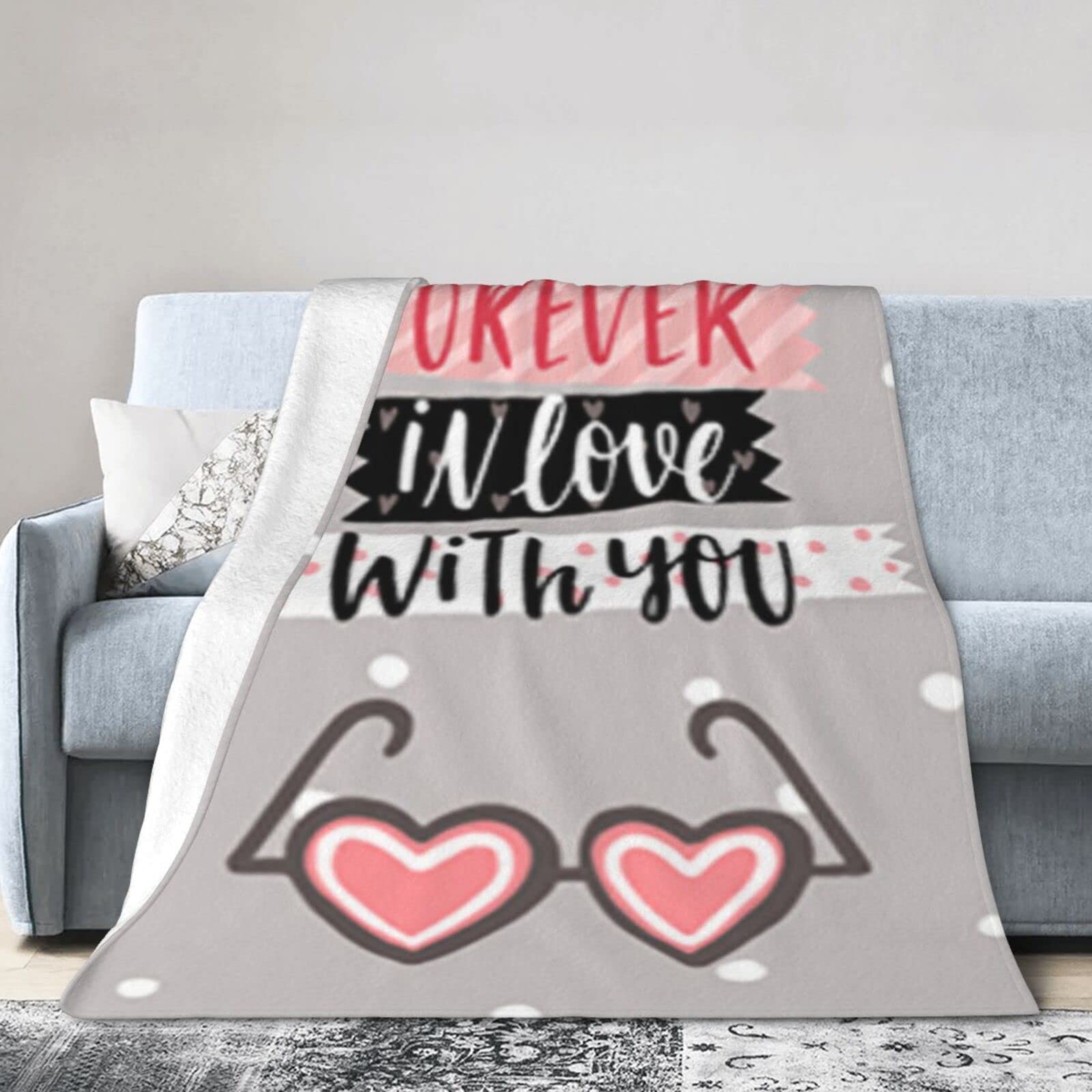Lsjuee Flannel Fleece Blanket 40"X30" Happy Valentines Day Couple Lovers Bed Throw Blanket Weighted Ultra-Soft Travel Spring Blankets for Adult Keep Warm