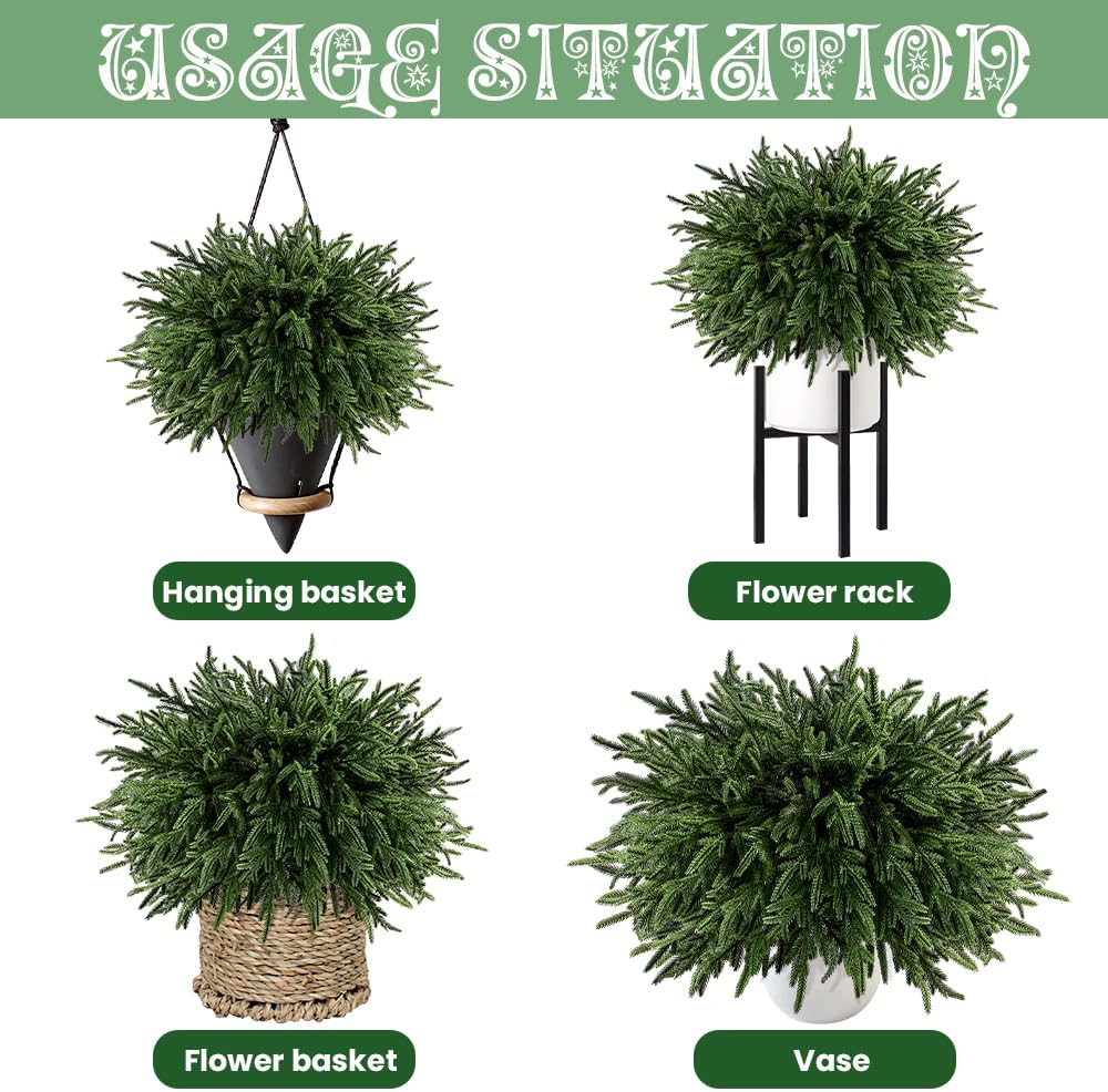 JOICEE 16 Pcs Real Touch Norfolk Pine Branches, 18" Christmas Artificial Green Plants Branch Faux Cedar Stem Fake Greenery Pine Picks for Vase DIY Crafts Garland Wreath Christmas Indoor Outdoor Decor - Image 4