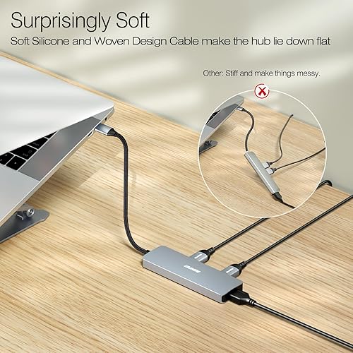 Miniatura 6 de BENFEI Hub USB C 5 en 1 con HDMI 4K (certificado), entrega de energía de 100W, 3 USB-A, cable de silicona, carcasa de aluminio compatible