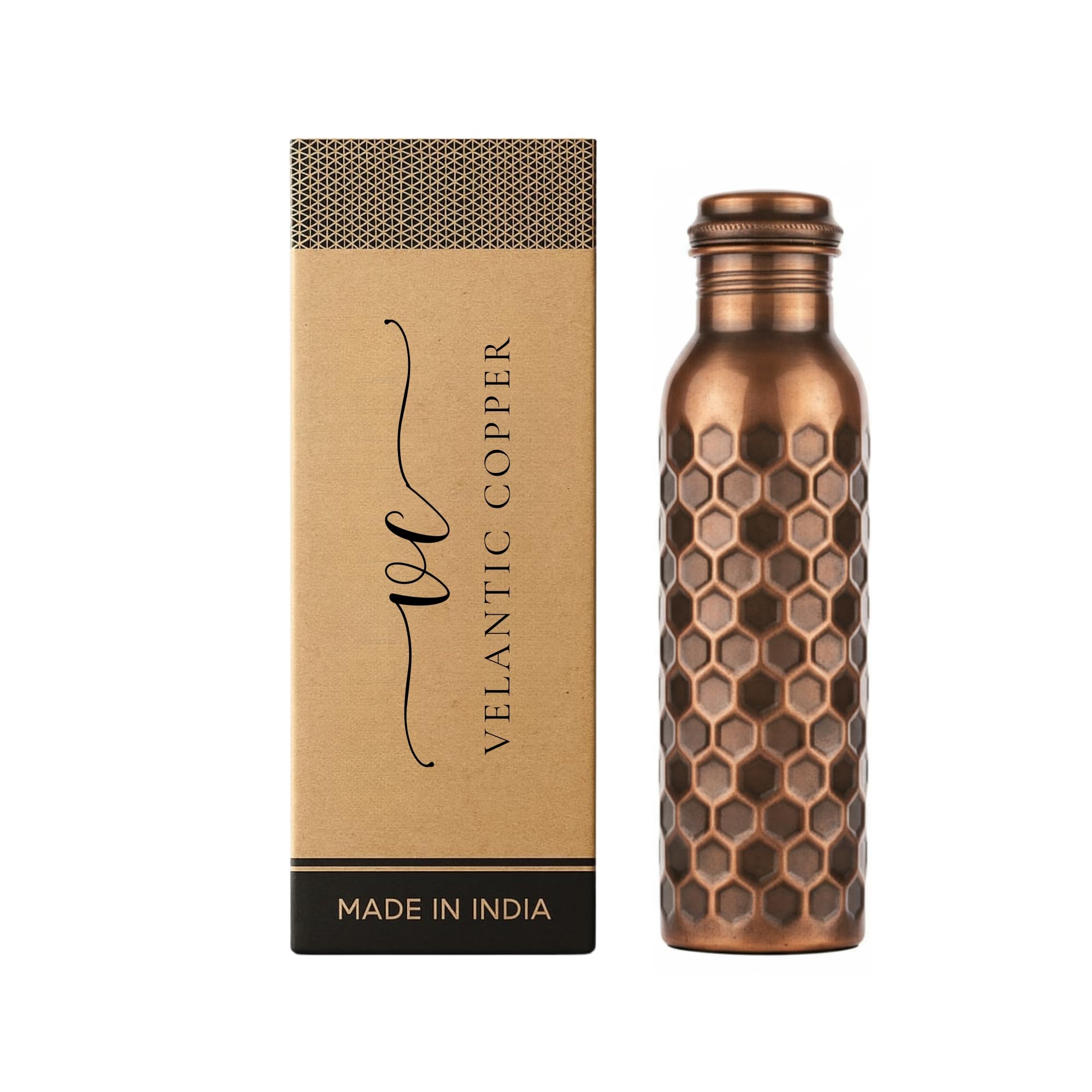Velantic Pure Copper Water Bottle Antique Diamond
