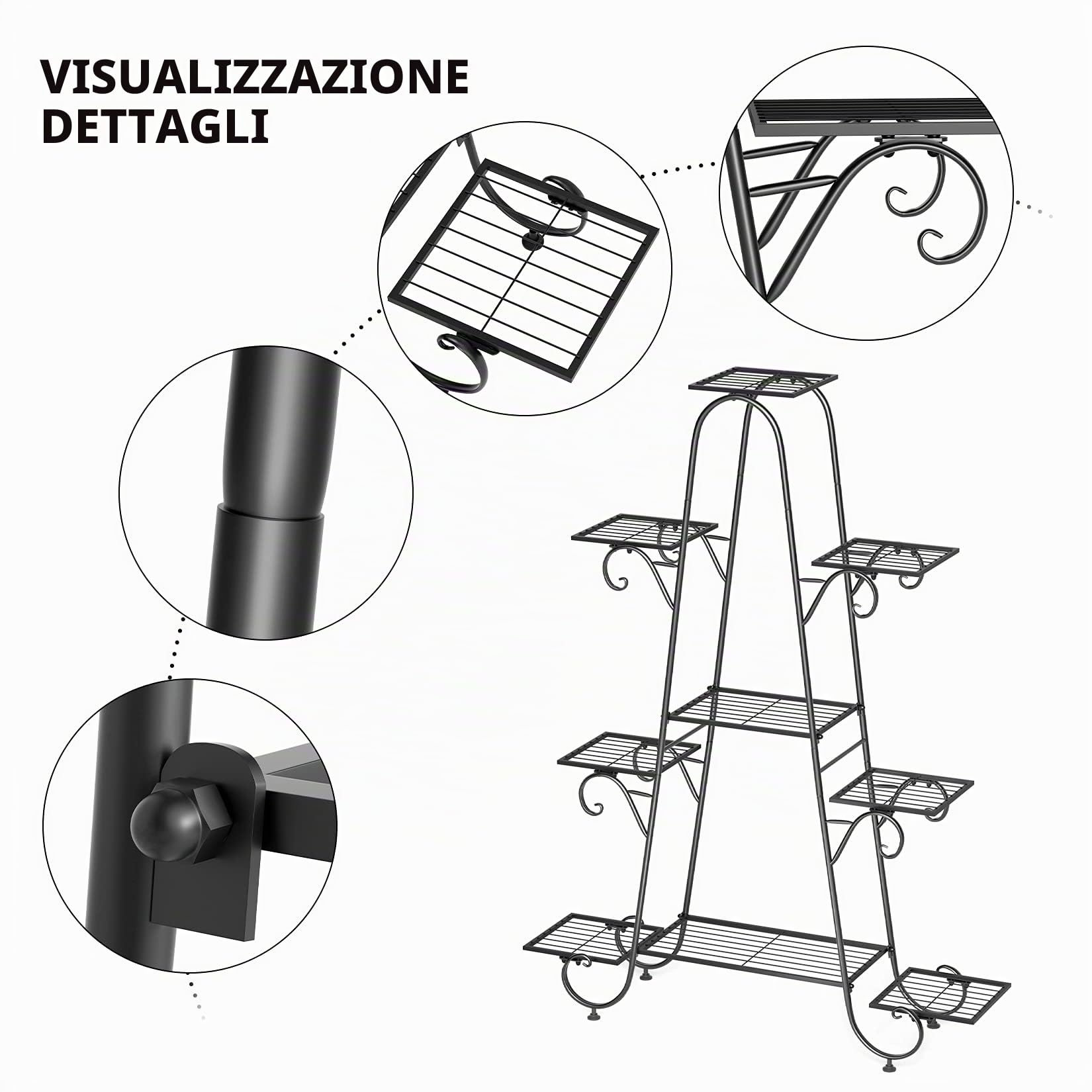 UNHO Portavasi Piante in Battuto Ferro: Scaffale Porta Piante a Scala da interno esterno 9 Ripiani Metallo Supporto per Piante Fioriere Portafiori Alto Verticale Balcone Giardino Espositore