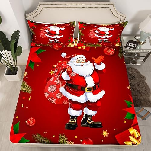 Erosebridal Sábana bajera ajustable de Santa Claus con bolsillo profundo para niños, niñas y niños, juego de ropa de cama de Feliz Navidad, juego de