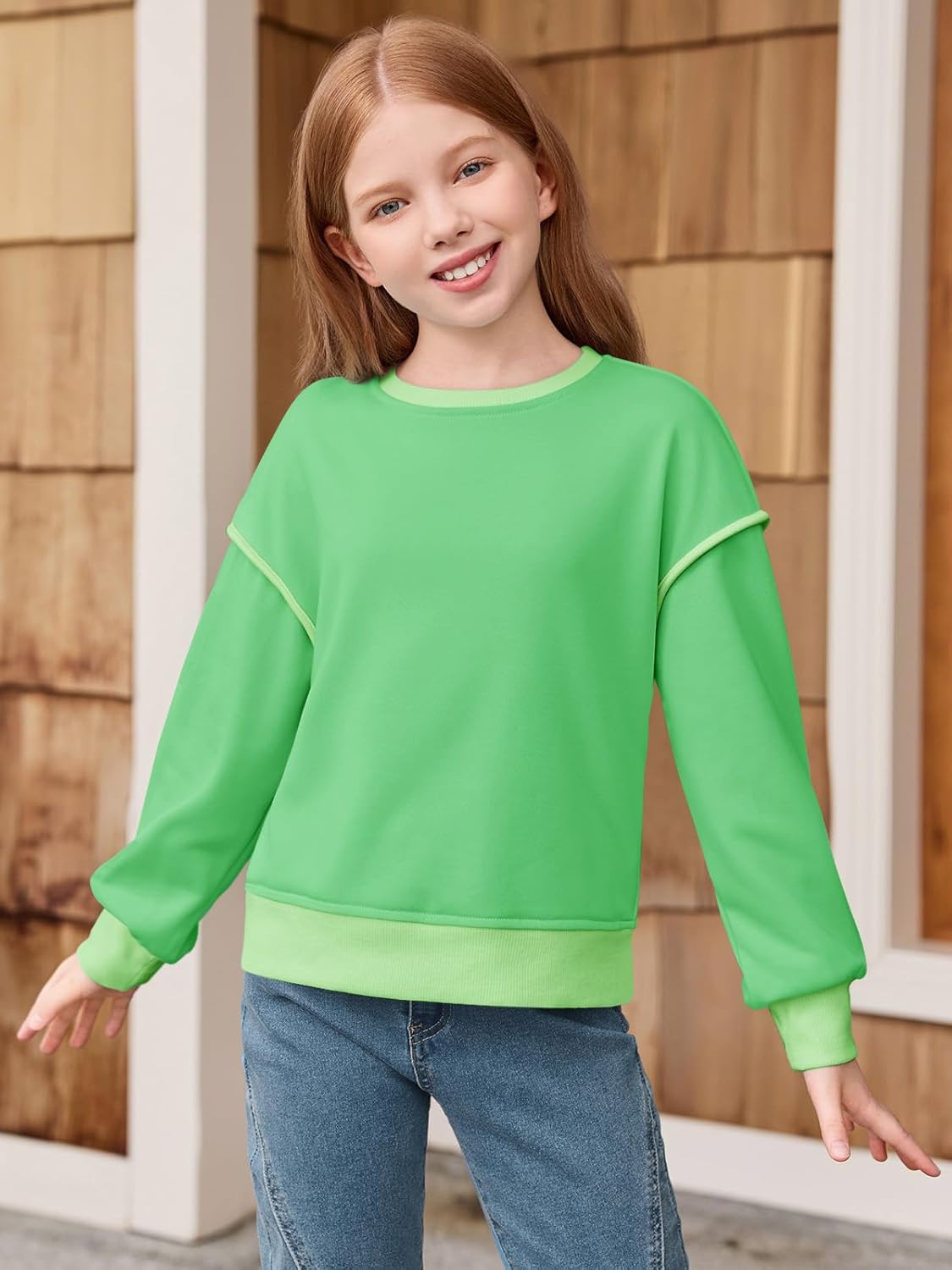Haloumoning Girls Casual Crewneck Sweatshirts Long Sleeve Color Block Loose Fit Fall Cute Pullover Tops 5-14 Years - Image 3