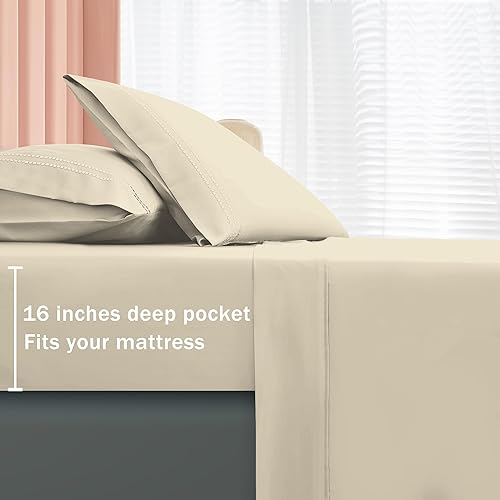 Miniatura 3 de MICORAL ProBreathing - Juego de sábanas tamaño matrimonial, 60% microfibra, 40% rayón derivado de bambú, bolsillo profundo de 16 pulgadas, sábanas