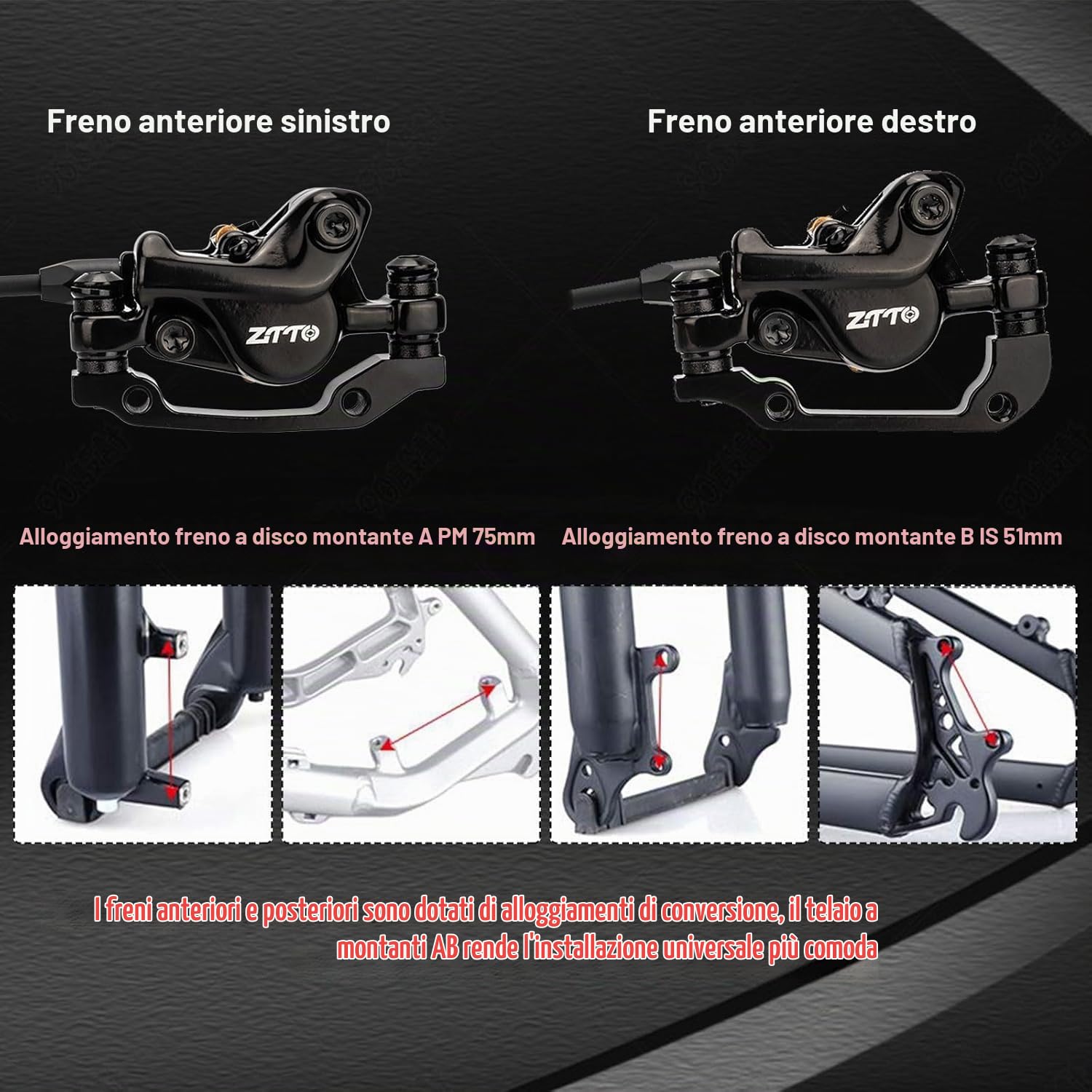Freno a Disco Idraulici per Bicicletta, Kit Freno Idraulico, Set Freni Bici con rotori da 160 mm Freno a Disco, Anteriore 800 mm Posteriore 1400 mm per Mountain Bike e Bici da Strada