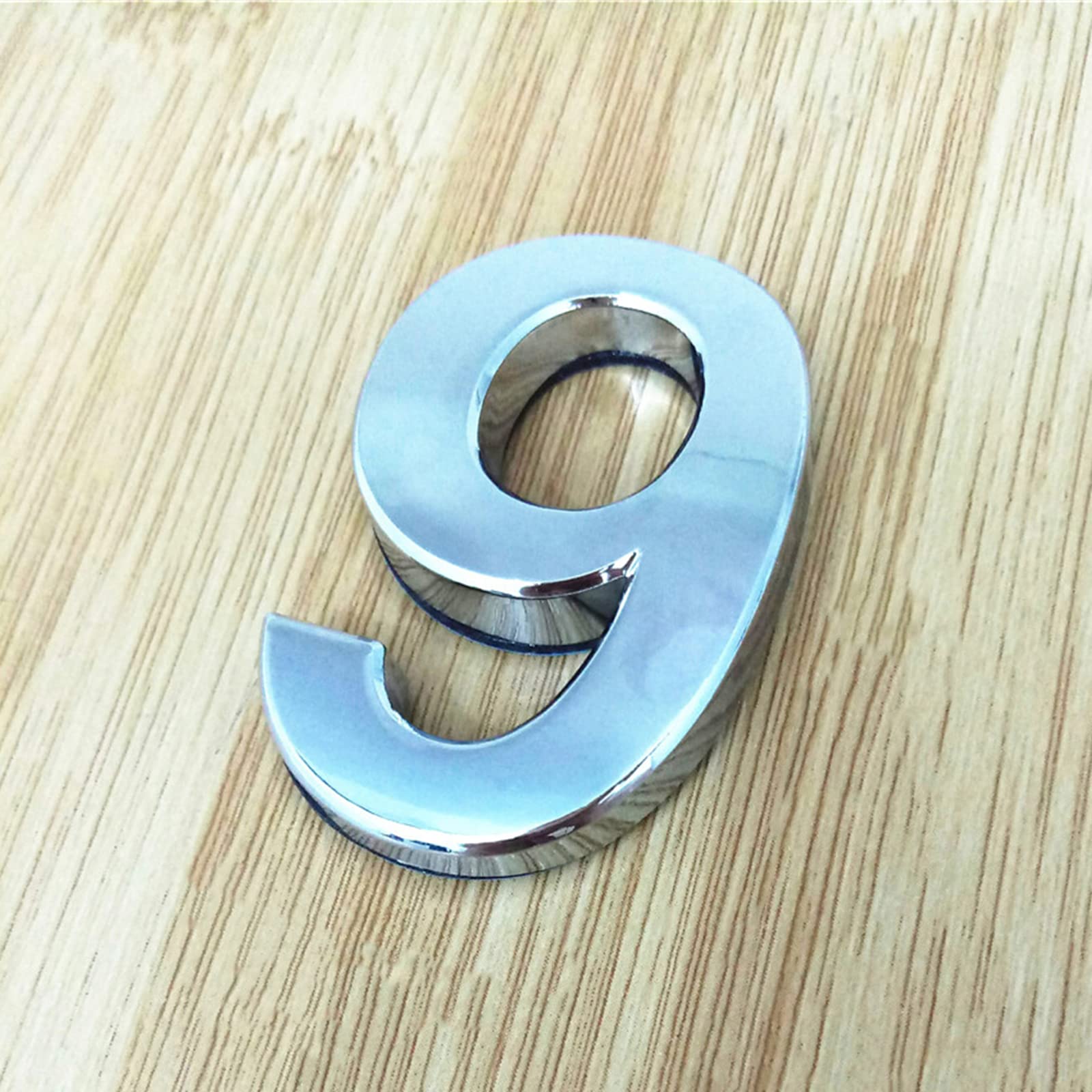 3D Self Adhesive House Plaque Numbers 5cm 0-9 Letters A-Z Dash Sign Door Plate Modern Silver Number Hotel Address Digits 3M Sticker ABS Electroplating, for Apartment Mailbox Indoor (9)