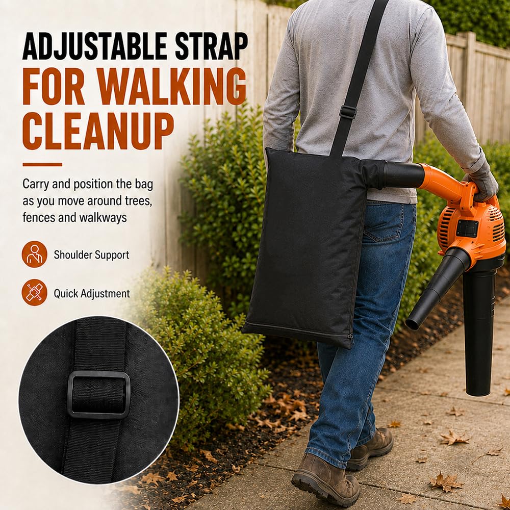 Bolsa para Aspirador Soplador para Ferrex FN-ABV 40, Repuesto Recolector de Hojas con Cremallera Inferior, Correa Ajustable para Jardín en Otoño