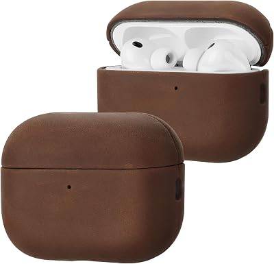 Anlinser Cover per AirPods Pro 3 in Pelle, Custodia in Vera Pelle Progettata per la Ricarica Wireless, Cover Protettiva Antiurto Realizzata a Mano, Compatibile con Apple AirPods Pro 3, Marrone Scuro