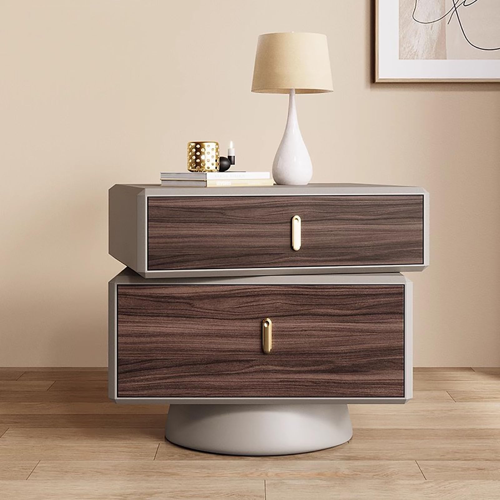 SXZenSpace Modern Rotatable Nightstand,Creative Bedside Table Durable Wood Top End Side Furniture Required for Bedroom Halway,B,40x40x50cm(16x16x20inch)