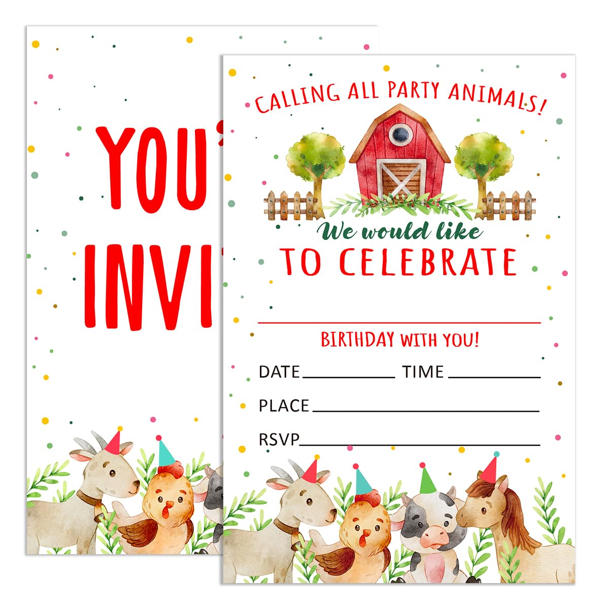 UDNADKEX Birthday Invitations for Boy Farm with Envelopes, Invites for Birthday Party Farm Animals, Barnyard Birthday Invite Cards, Calling All Party