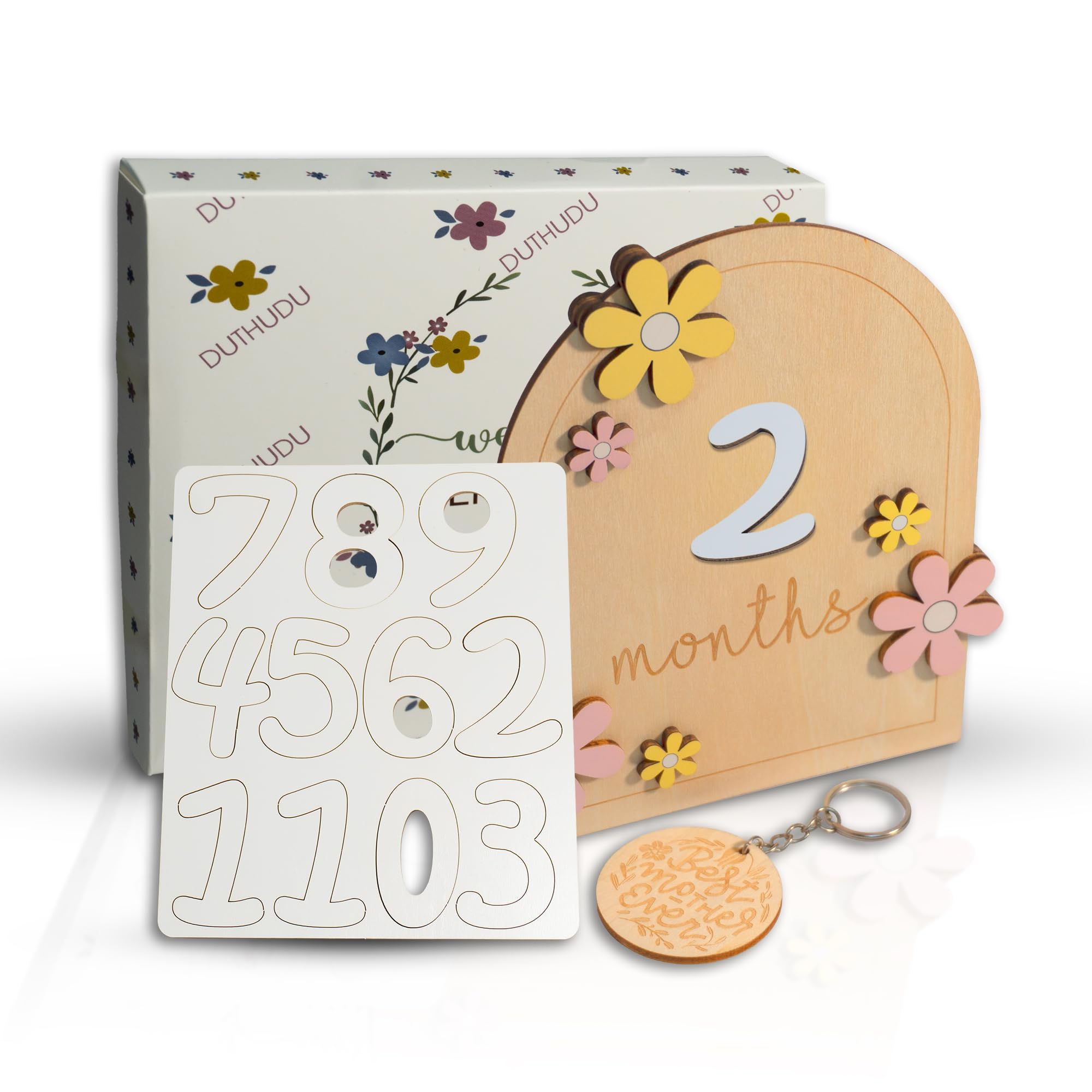 Zerodeko Wooden Monthly Milestone Card & Nursery Name Sign For Newborn Babies - 15x15cm (5.9")
