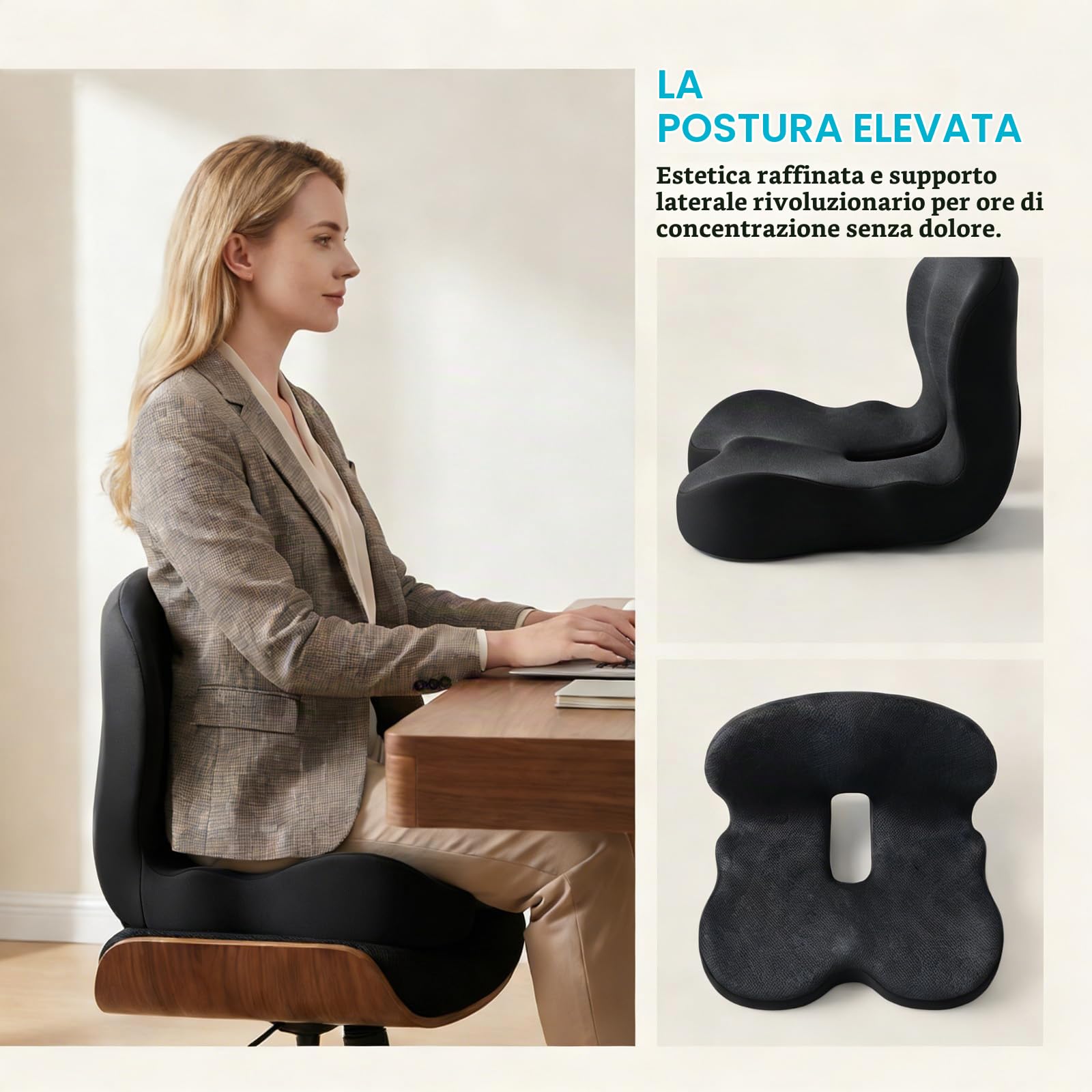 iFCOW Cuscino di seduta in memory foam e supporto lombare, ergonomico a forma di L, con supporto lombare antiscivolo, per autisti di casa, ufficio, auto
