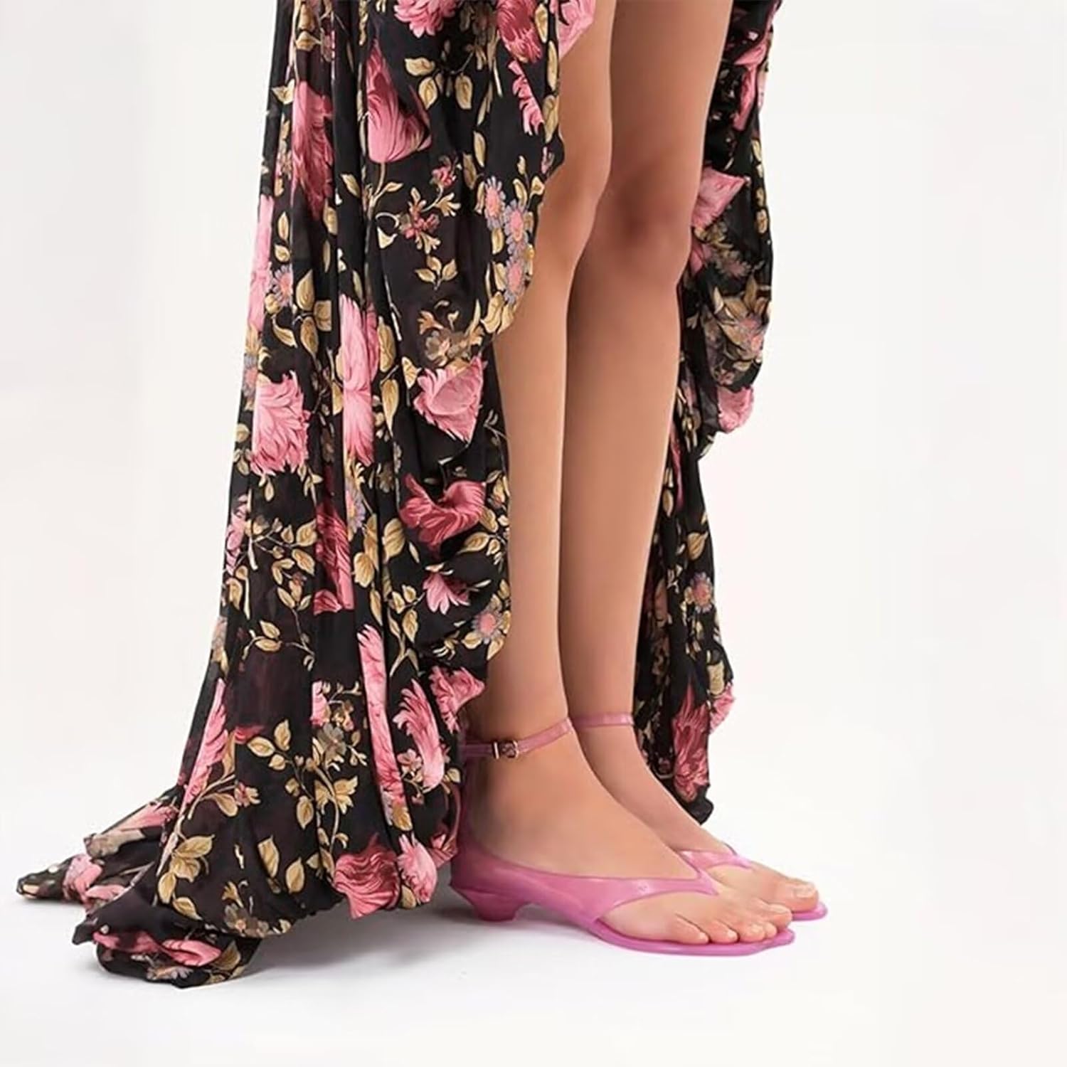 Agodor Jelly Thong Heeled Sandals for Women,Clear Flip Flop Low Kitten Heels for Women Square Open Toe Strappy Summer Casual Beach Adjustable Buckle Dress Sandals - Image 2