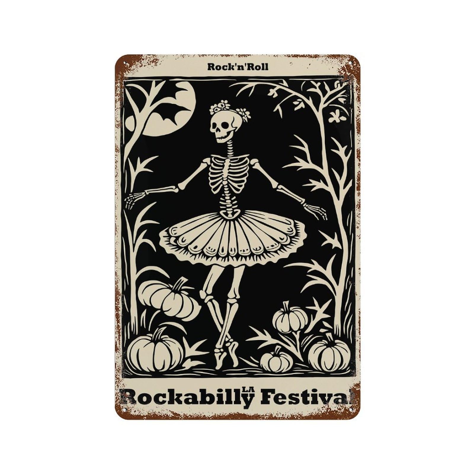 Rockabilly Festival Skeleton Ballerina Poster 11.8"x7.9" Decorative Tin Sign, Retro Wall Decor for Bistro, Counter And Cafe Decor
