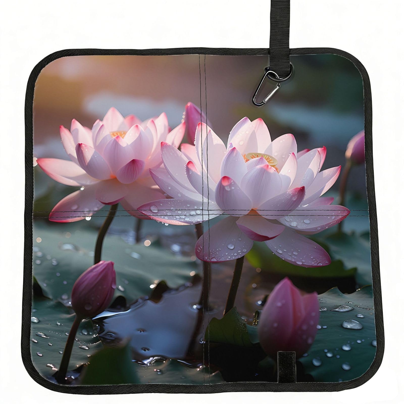 MROWYC Water Lotus Printed Foldable Seat Cushion - Portable with Carabiner, for Stadium, Camping, Hiking