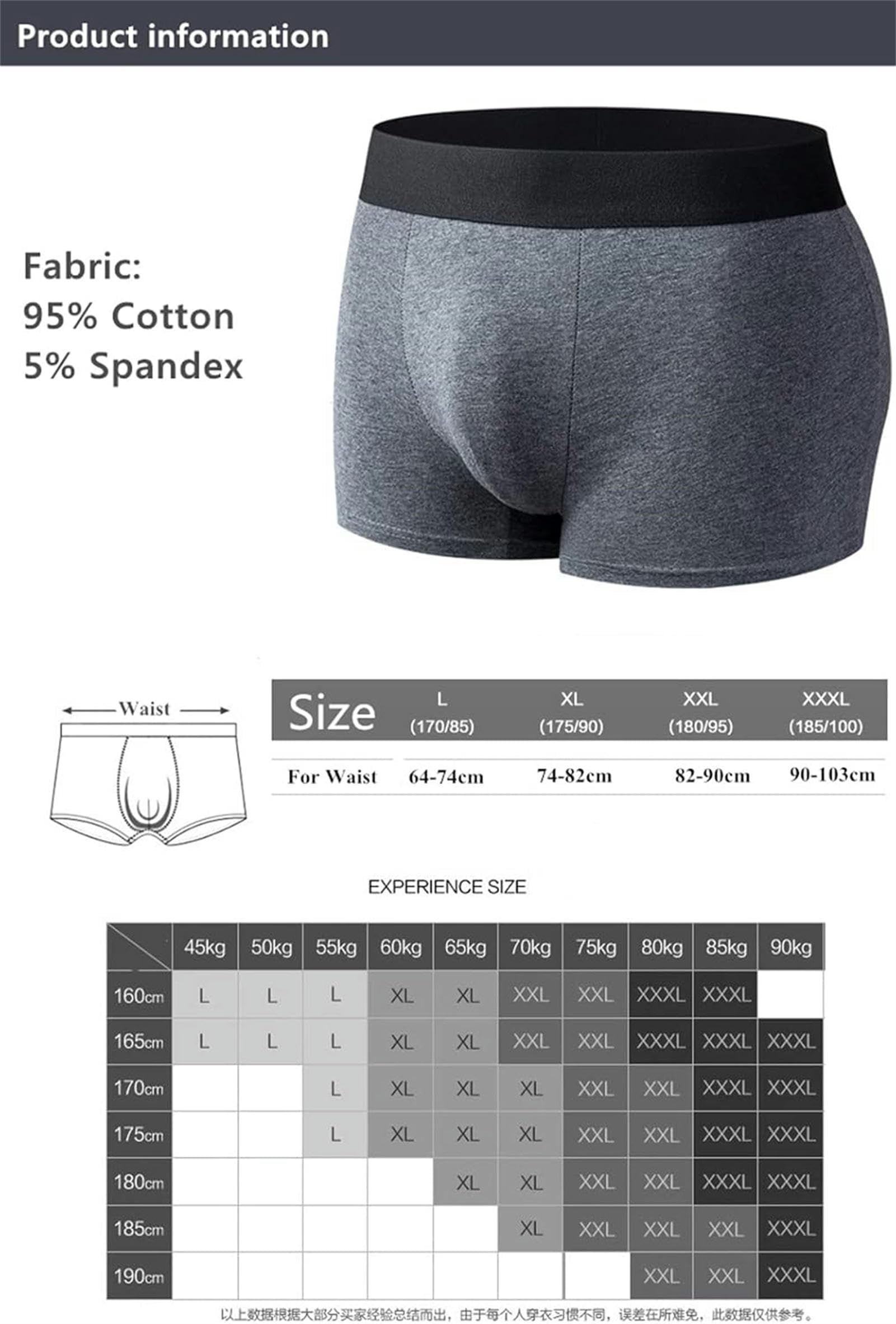 Boxer Uomo Shorti Maschi di Cotone per Cotone per Cotone A Colore Solido da 5 Pacchi Pantaloni da Uomo di Grandi Dimensioni-XXL-Gray 5pc