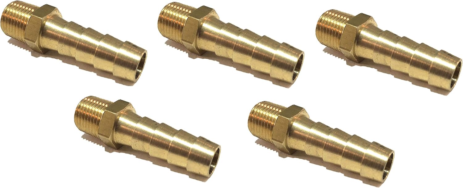Black Friday - 40% OFF EDGE INDUSTRIAL 5/16 Hose ID to 1/8 Male NPT MNPT Straight Brass Fitting Fuel / AIR / Water / Oil / Gas / WOG (Qty 5)
