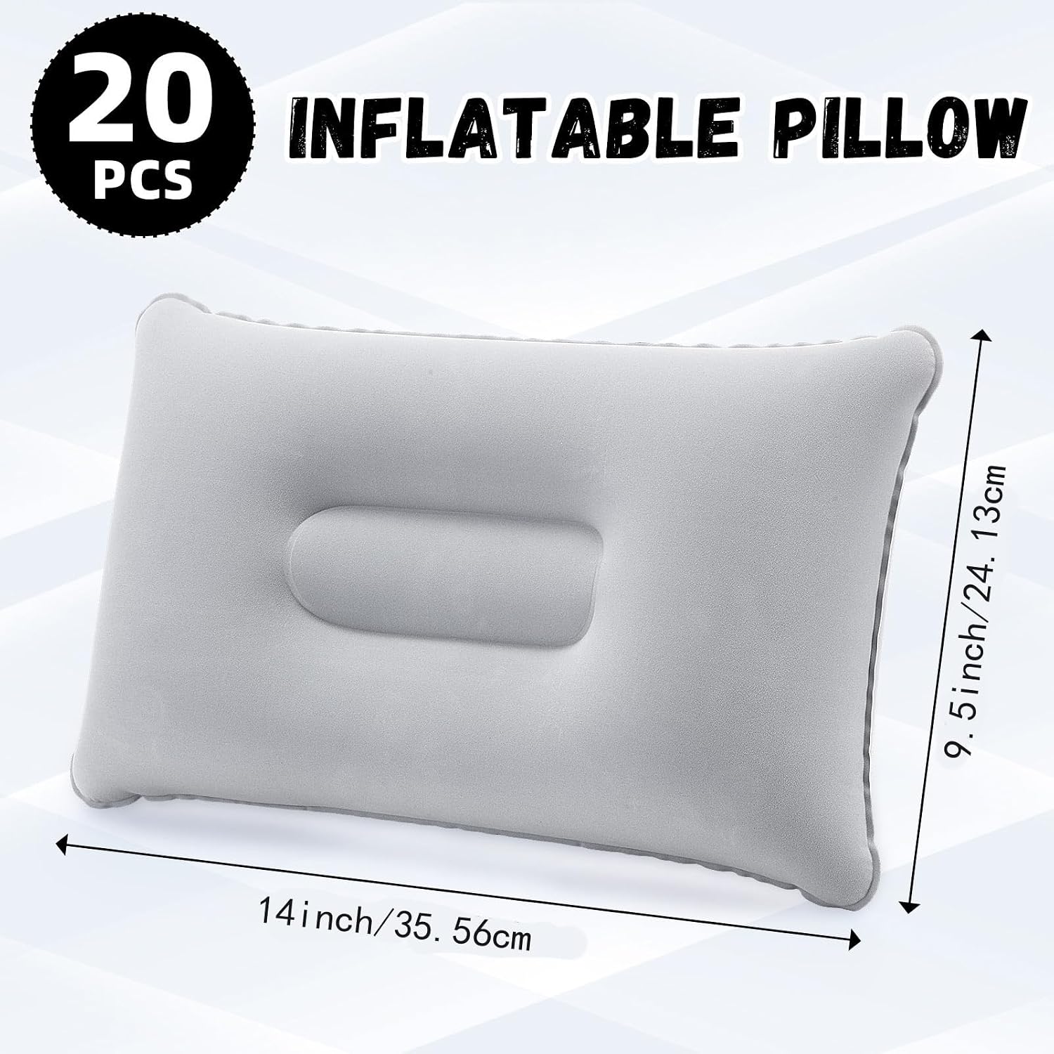 Geelin 20 Pack Inflatable Pillows for Camping Travel Beach Vacation Sand Squared Flocked Soft Fabric Backpacking Ultralight Pillows for Office Sleeping Neck Head Lumbar Support(Gray)