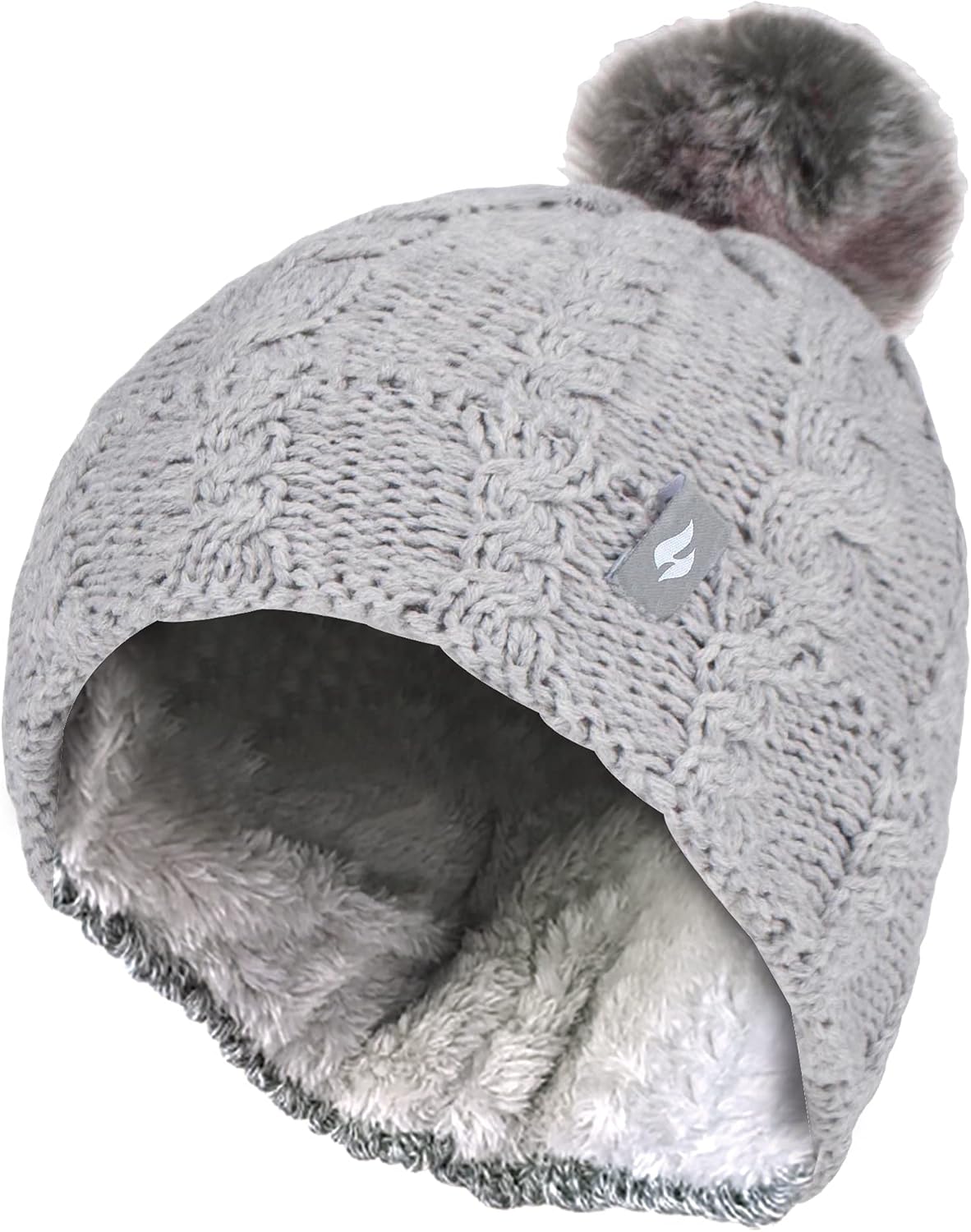 HEAT HOLDERS Girls Super Soft Faux Pom Pom Bobble Beanie Hat and Gloves Set