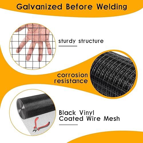 Miniatura 5 de DOLEMODUO Paño de hardware recubierto de vinilo de calibre 19, valla de alambre de pollo de 12 pulgada, 36 pulgadas x 100 pies, malla de alambre