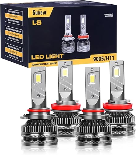 H11/H8/H9 & 9005/HB3 Bulbs Combo,60,000LM Brightness, 1:1 Size 6000KCool White IP68 Waterproof AutomotiveReplacement Combo 9005 H11 Fog Lights, Plug & Play，Pack of 4