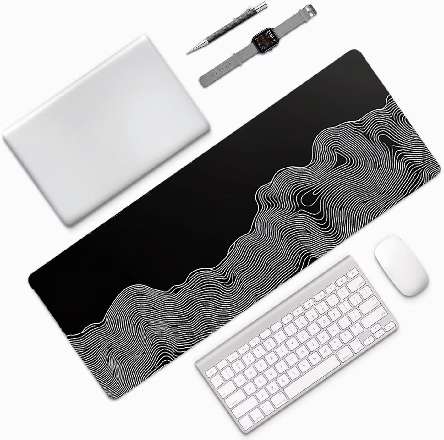Lpfieonn Streifen Großes Schreibtischunterlage, XXL Schreibtischunterlagen, Schwarz XXL Wasserdicht Gaming Mousepad mit Vernähter Rand und Rutschfeste Gummibasis, für Hause/Büro 120x60cm PF-2011