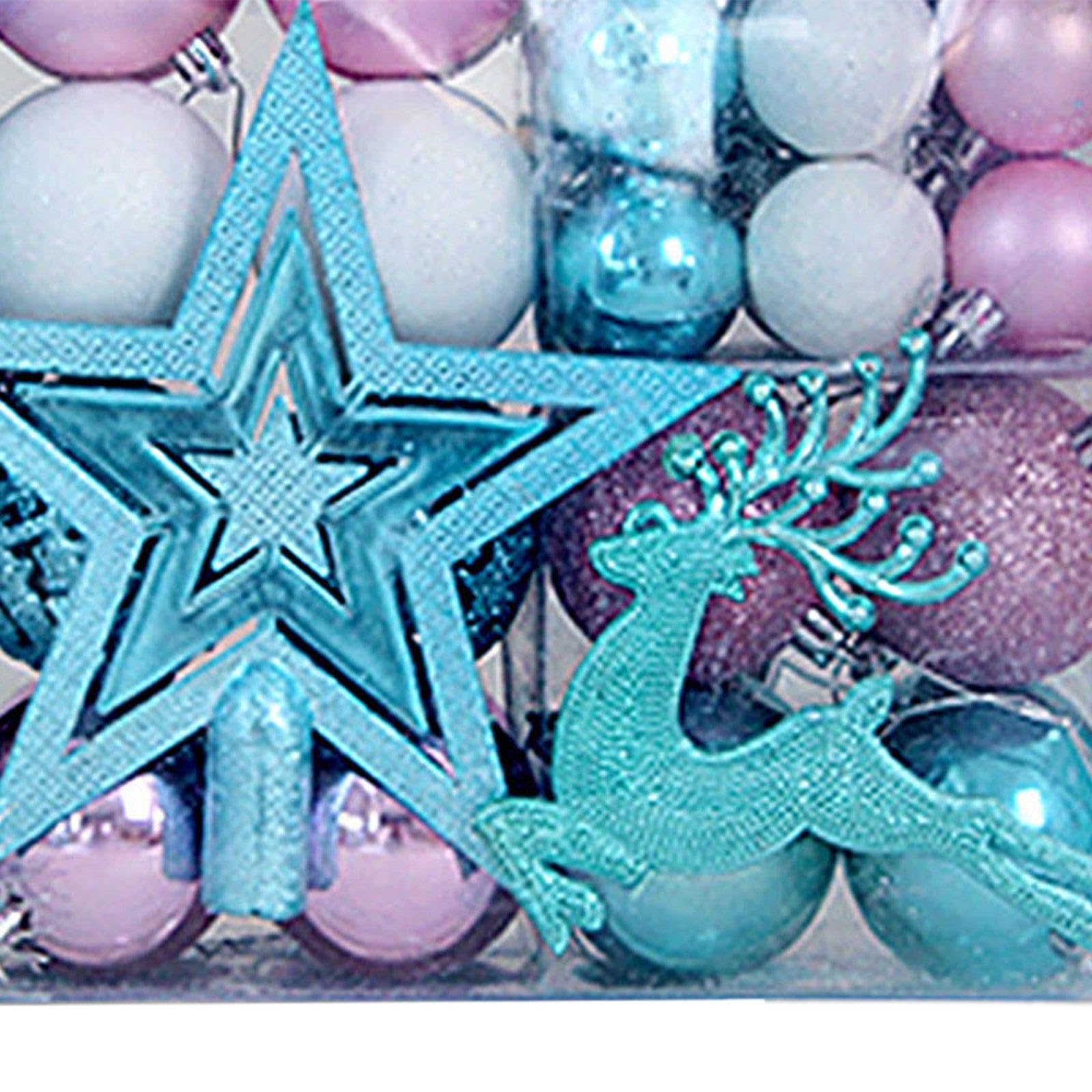 harayaa 102x Weihnachtskugeln Ornamente mit Stern Hirsch Weihnachtsschmuck Weihnachtsanhänger zum Valentinstag, Blau Weiß Rosa