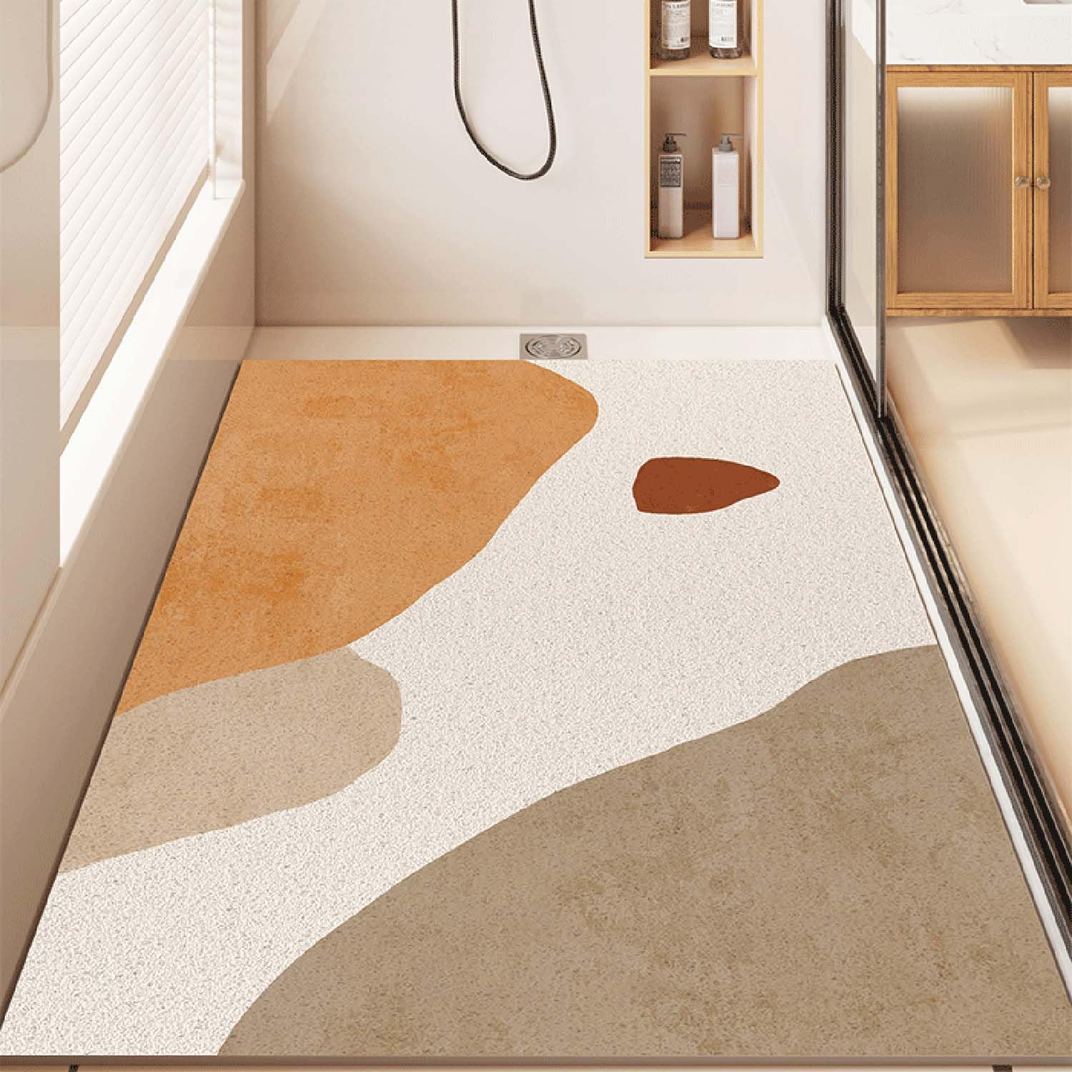 QYMYOZ Non-Slip Bath Mat 50x80cm Luffa Shower Mat Drainage Holes Geometric Pattern Quick Drying Bathroom Rug Soft and Comfortable Ideal for Home Use