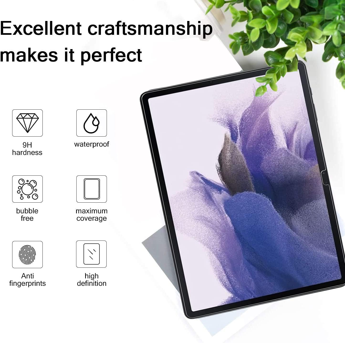 KP TECHNOLOGY {2 PACK) Galaxy Tab S7 FE Premium Quality Genuine Tempered Glass Explosion & Shatter Proof Screen Protector Guard Cover for Samsung Galaxy Tab S7 FE 12.4 inch 2021 - Image 3