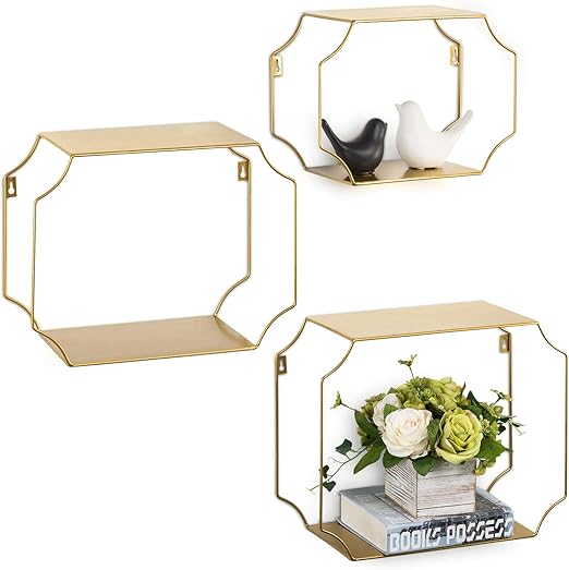 MyGift Vintage Brass Metal Floating Shelves for Wall