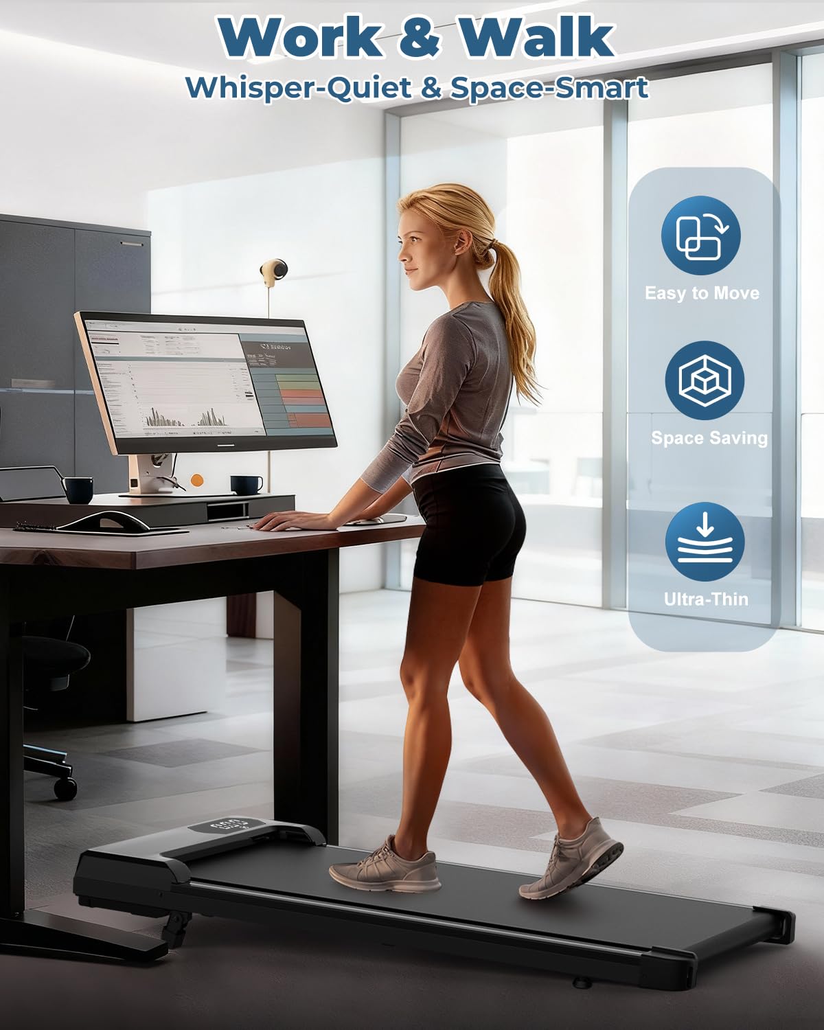 Tapis Roulant Pieghevole, Walking Pad Compatto e Silenzioso (<50 dB) - Tapis Roulant Elettrico per Casa e Ufficio, 120 kg, 1-8 km/h, 6° Inclinazione - Treadmill per Home Use