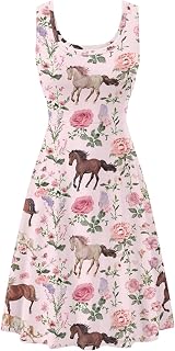 KiuLoam Womens Sleeveless Crew Neck Dresses Beach A-Line Dress Casual Party Flared Sundress Plus Size XS-4XL